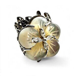 FLOWER Sterling Silver MOP Carved Mother of Pearl Open Work Chunky RING 925 7.5